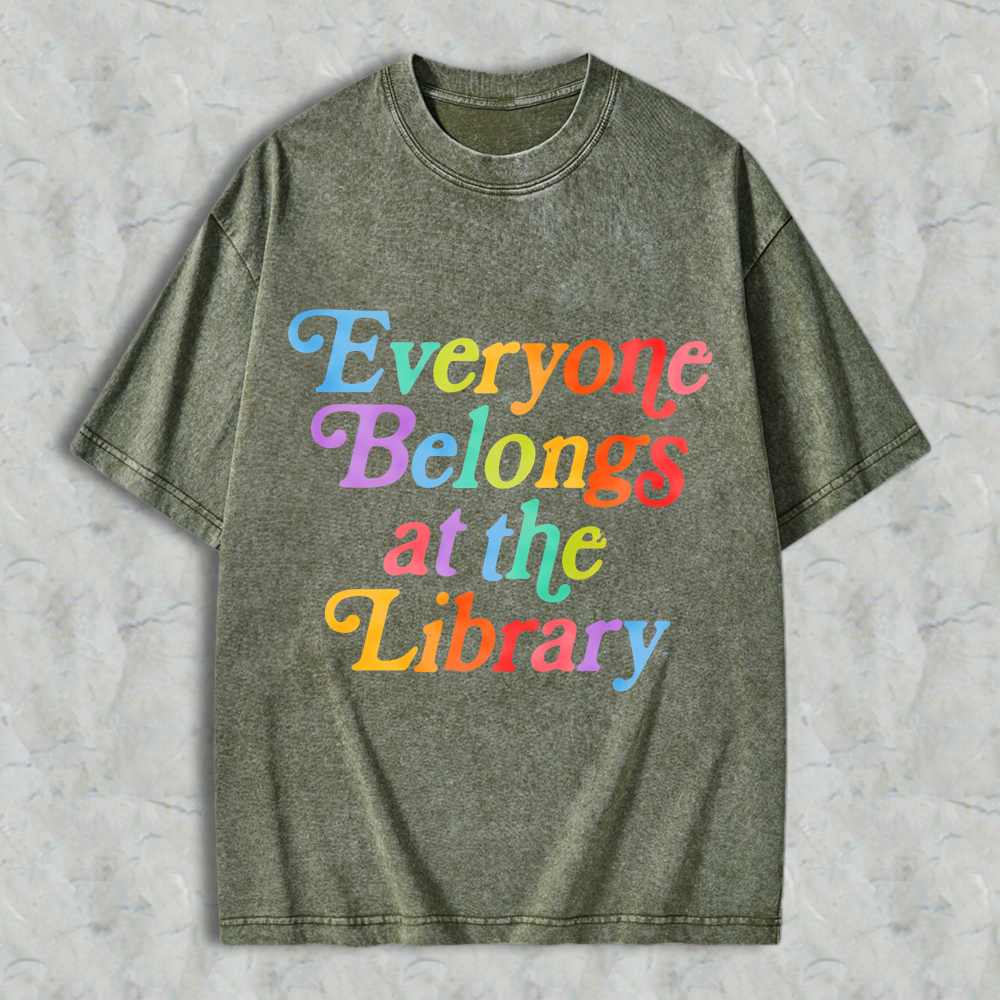 Wardrobecart Everyone Belongs At The Library Unisex Washed T-shirt