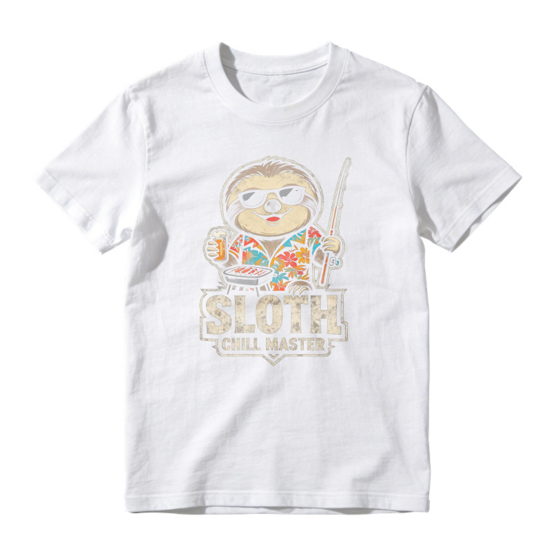 Sloth Chill Master Funny Cartoon Sloth Wearing Sunglasses And Hawaiian Shirt Holding Fishing Rod And Beer Unisex Classic T-shirt