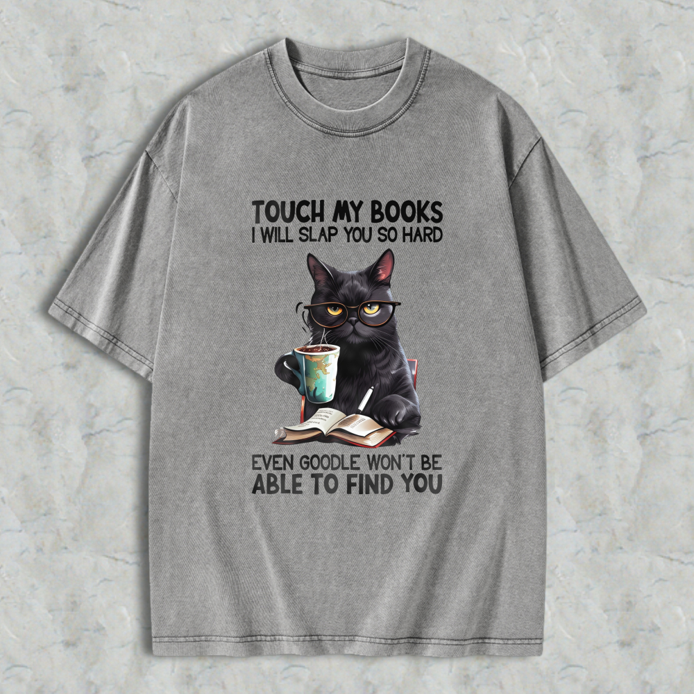 Wardrobecart Cat With Glasses Reading Book And Coffee Unisex Washed T-shirt