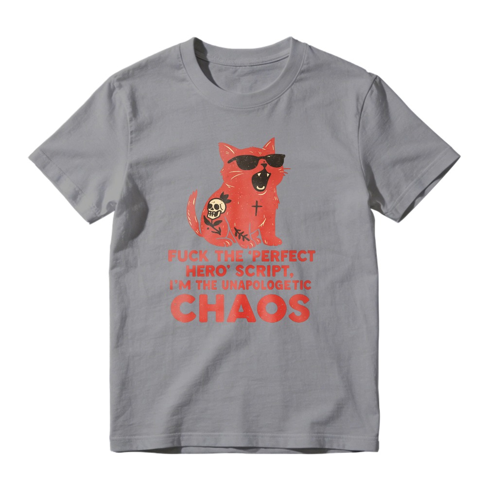 Red Cat With Sunglasses And Skull, Unapologetic Chaos Quote Graphic, Unisex Classic T-shirt