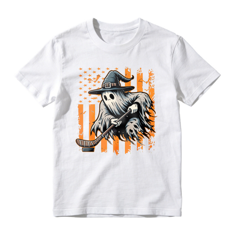 Halloween Ghost Witch Holding Broom American Flag Unisex Classic T-shirt