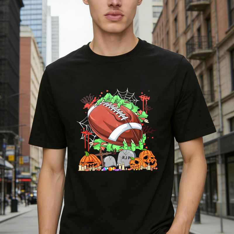 Halloween Football With Pumpkins And Tombstones Unisex Classic T-shirt