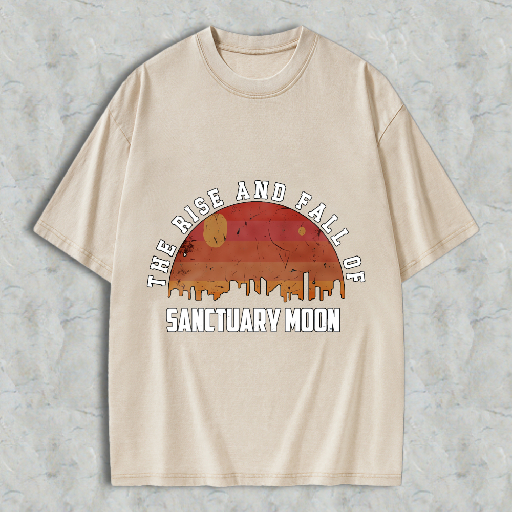 Wardrobecart The Rise And Fall Of Sanctuary Moon City Skyline Sunset Design Unisex Washed T-shirt