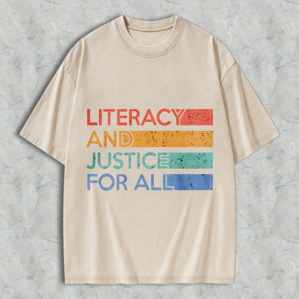 Wardrobecart Literacy And Justice For All Color Block Design Unisex Washed T-shirt