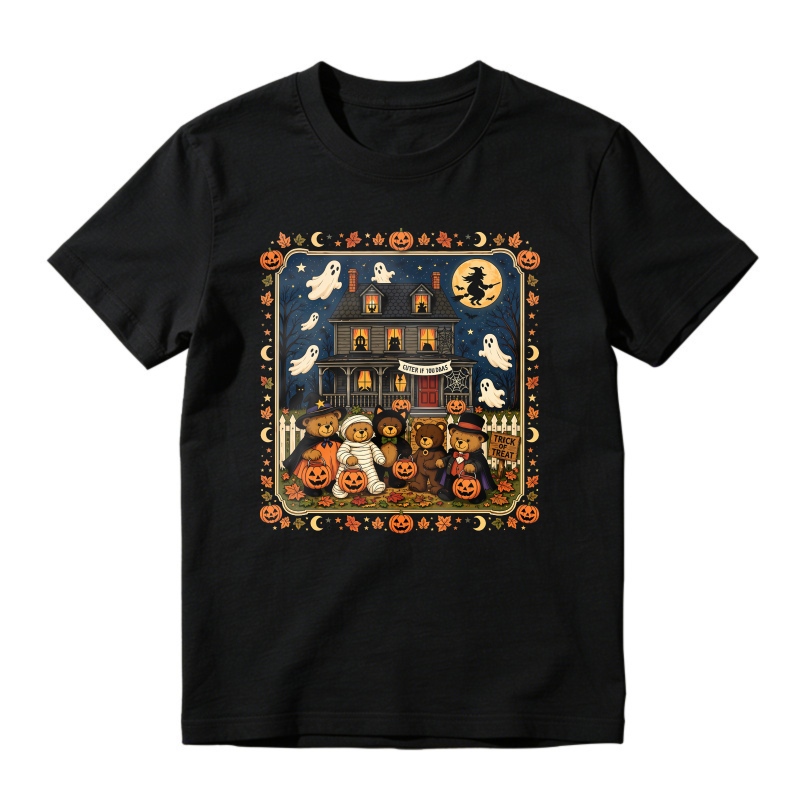 Halloween Haunted House With Ghosts Pumpkins And Trick Or Treat Kids Unisex Classic T-shirt