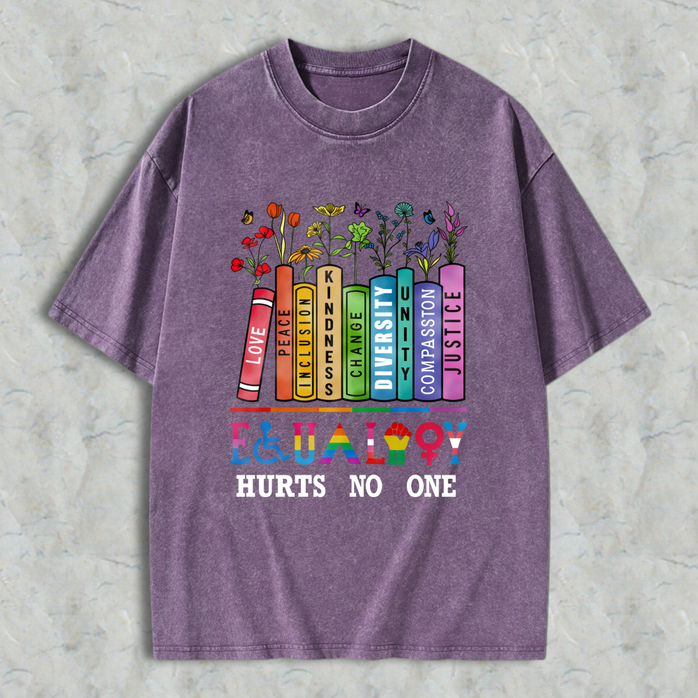 Wardrobecart Colorful Crayons With Words Love Peace Kindness Diversity Compassion Unity Justice And Flowers Above Equality Hurts No One Unisex Washed T-shirt