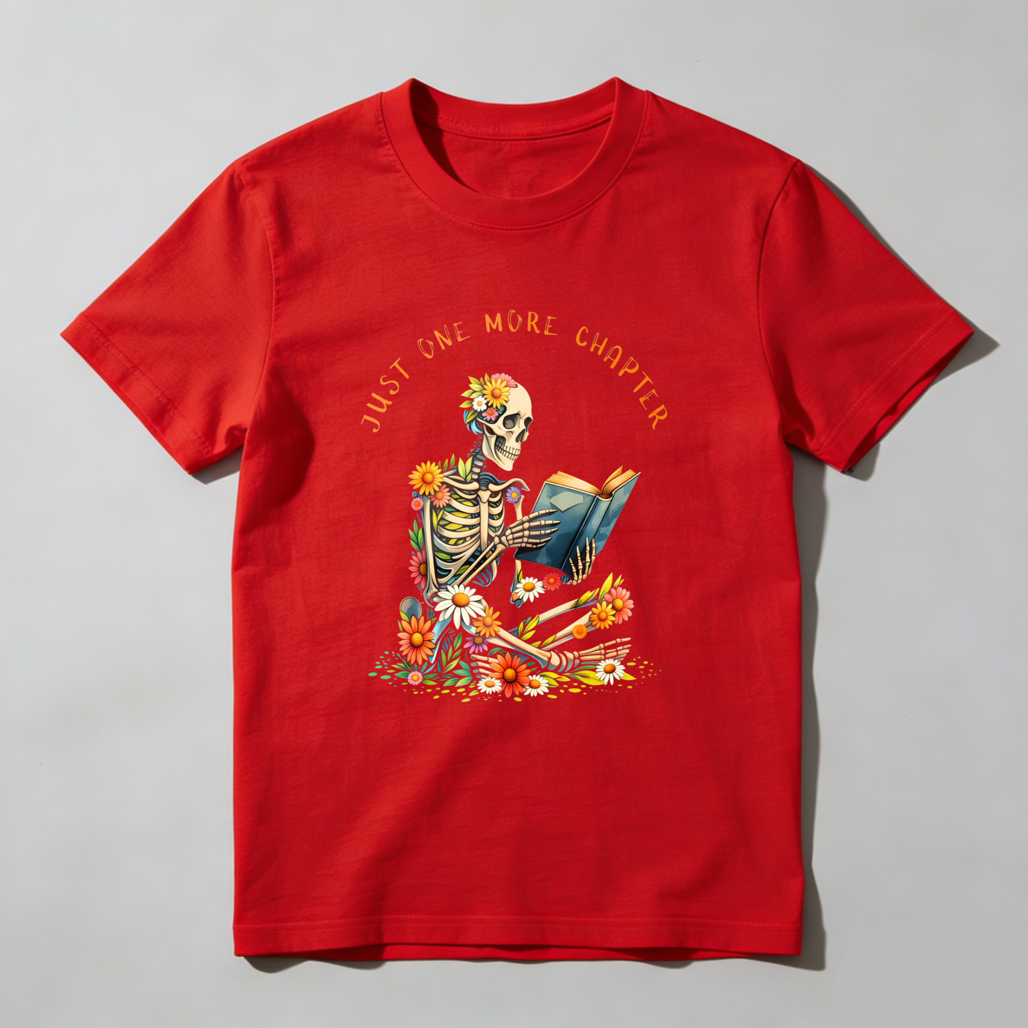 Wardrobecart Skeleton Reading Book With Flowers Tshirt