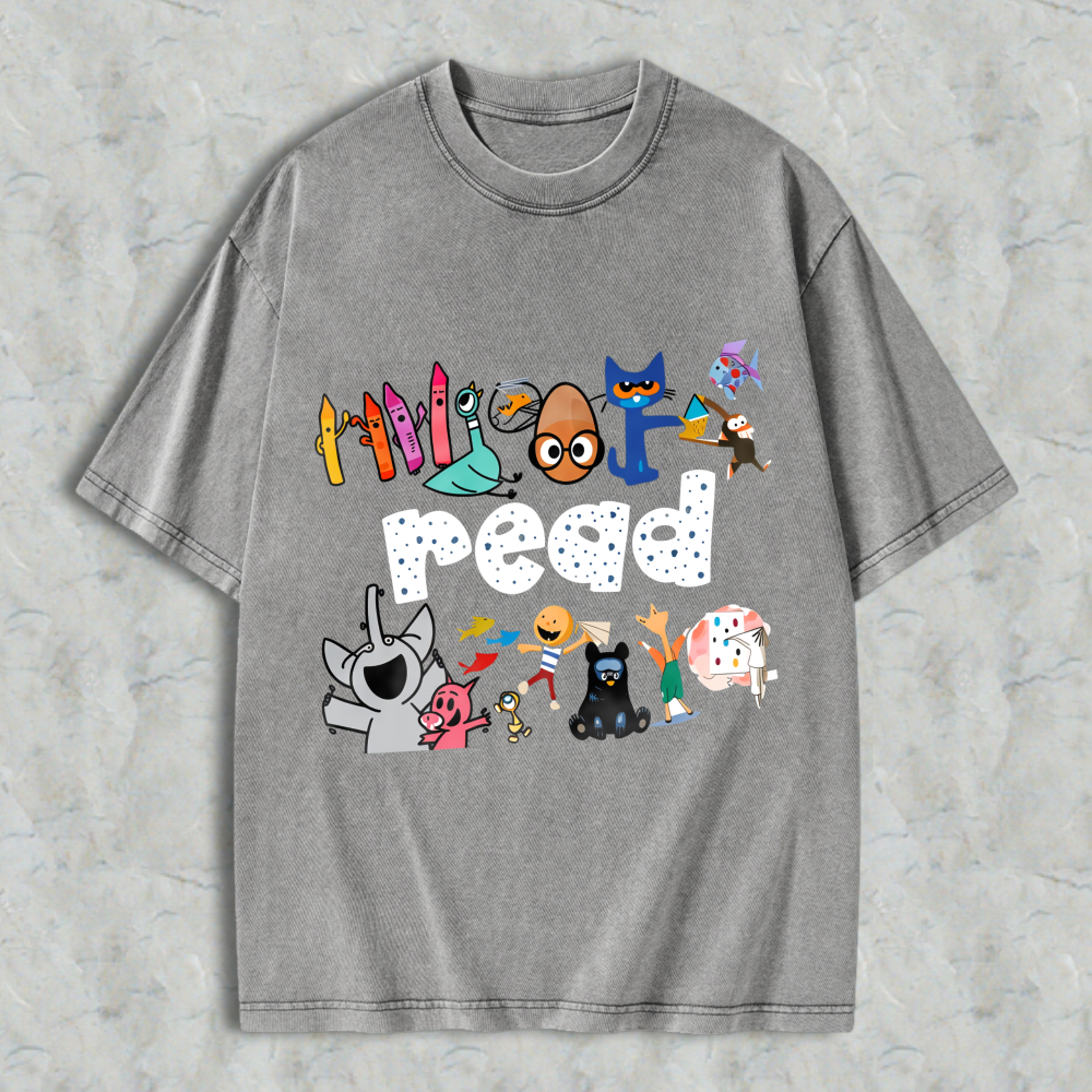Wardrobecart Cartoon Characters And Read Text Design Unisex Washed T-shirt