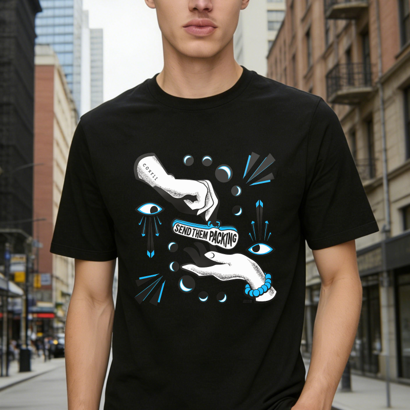 Surreal Hands Eyes And Moon Phases Graphic, Send Them Packing Quote Art, Unisex Classic T-shirt