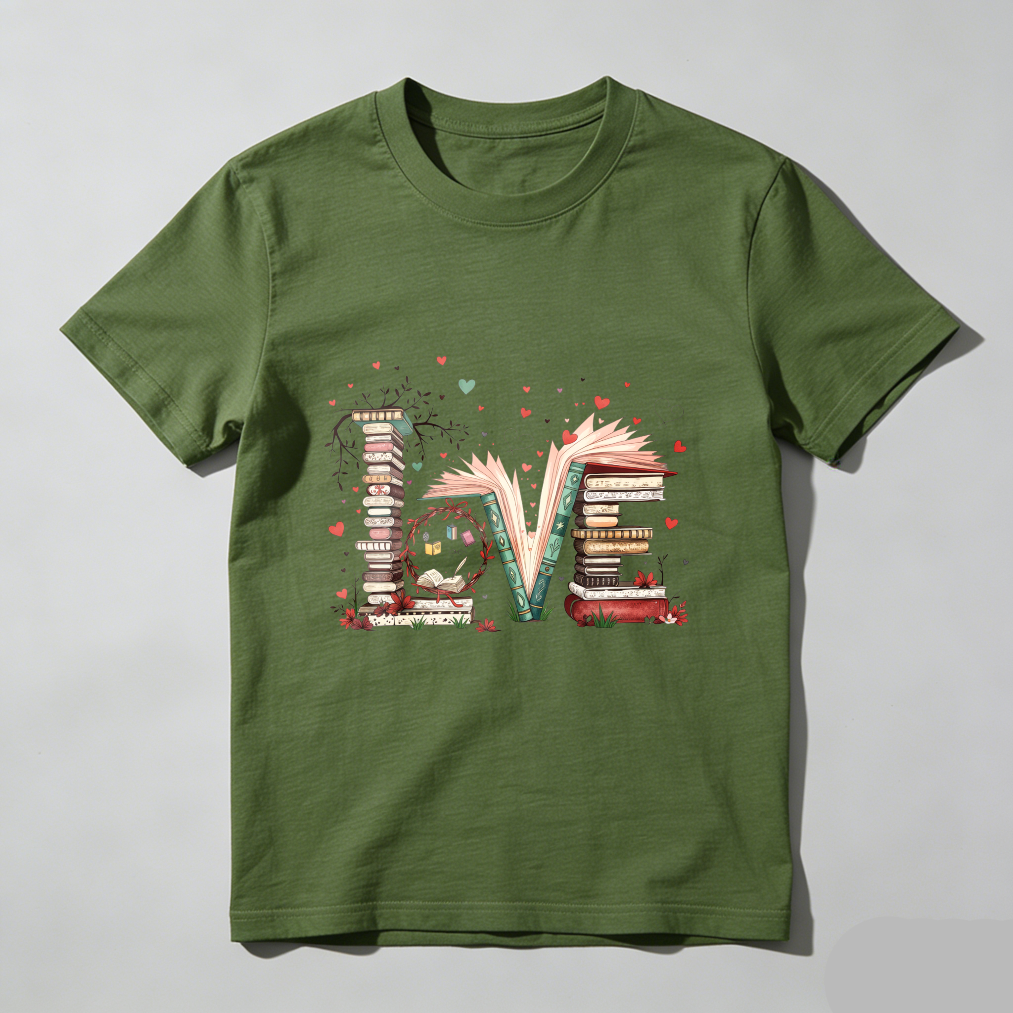 Wardrobecart Love Books Stack Hearts Open Pages Tshirt