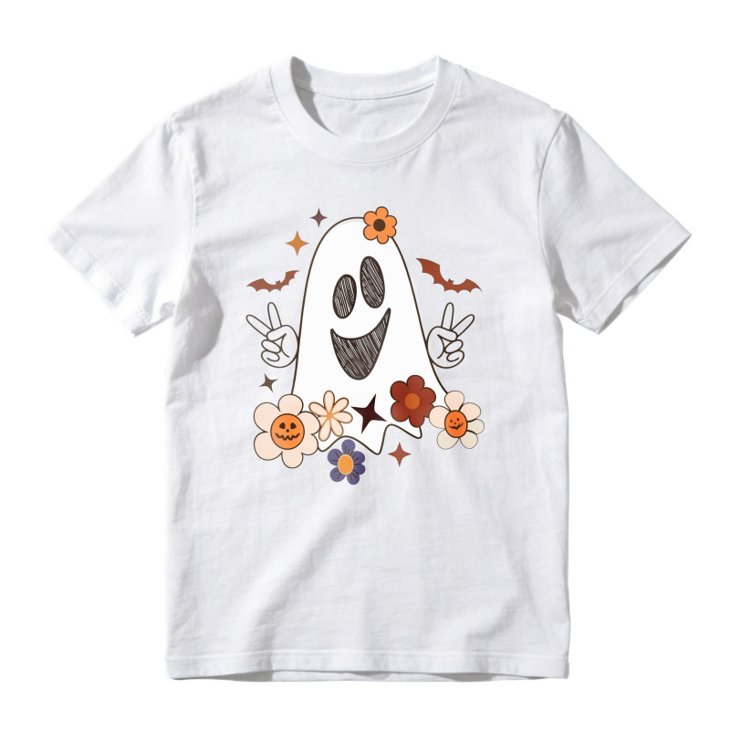 Cute Ghost With Flowers And Bats Halloween Design, Unisex Classic T-shirt
