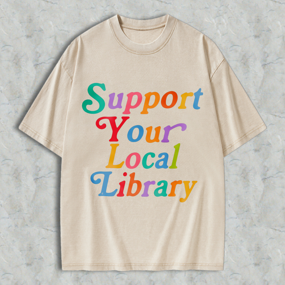 Wardrobecart Support Your Local Library Unisex Washed T-shirt