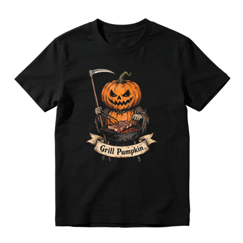 Grill Pumpkin Halloween Skeleton Reaper Barbecue Unisex Classic T-shirt