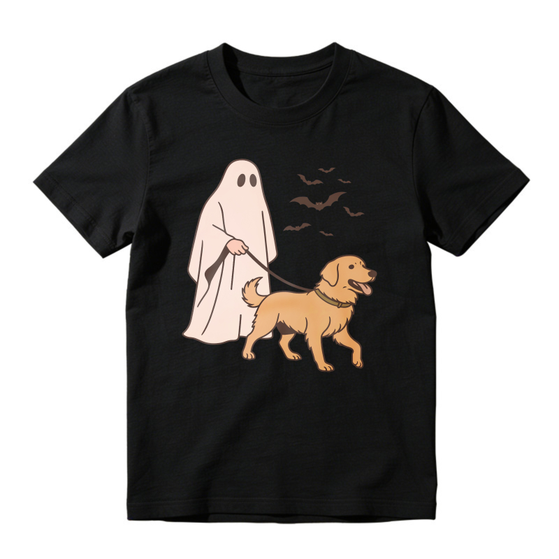 Ghost Walking Dog And Bats Halloween Cartoon, Unisex Classic T-shirt