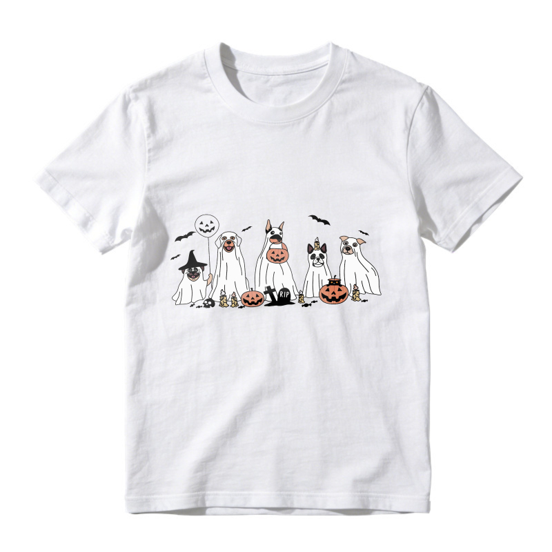 Halloween Dogs In Ghost And Witch Costumes With Pumpkins And Bats, Unisex Classic T-shirt