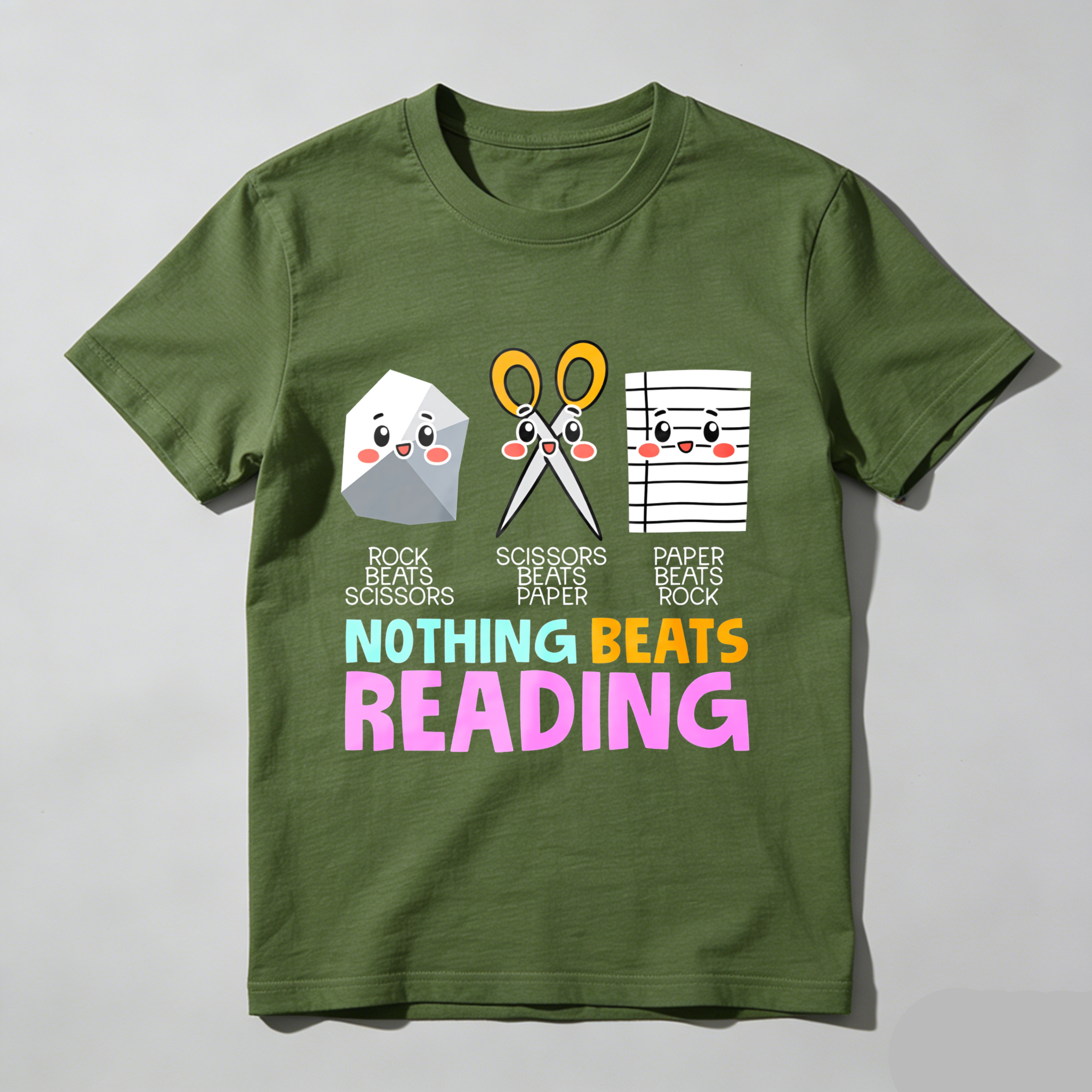 Wardrobecart Rock Beats Scissors Scissors Beats Paper Paper Beats Rock Nothing Beats Reading Tshirt