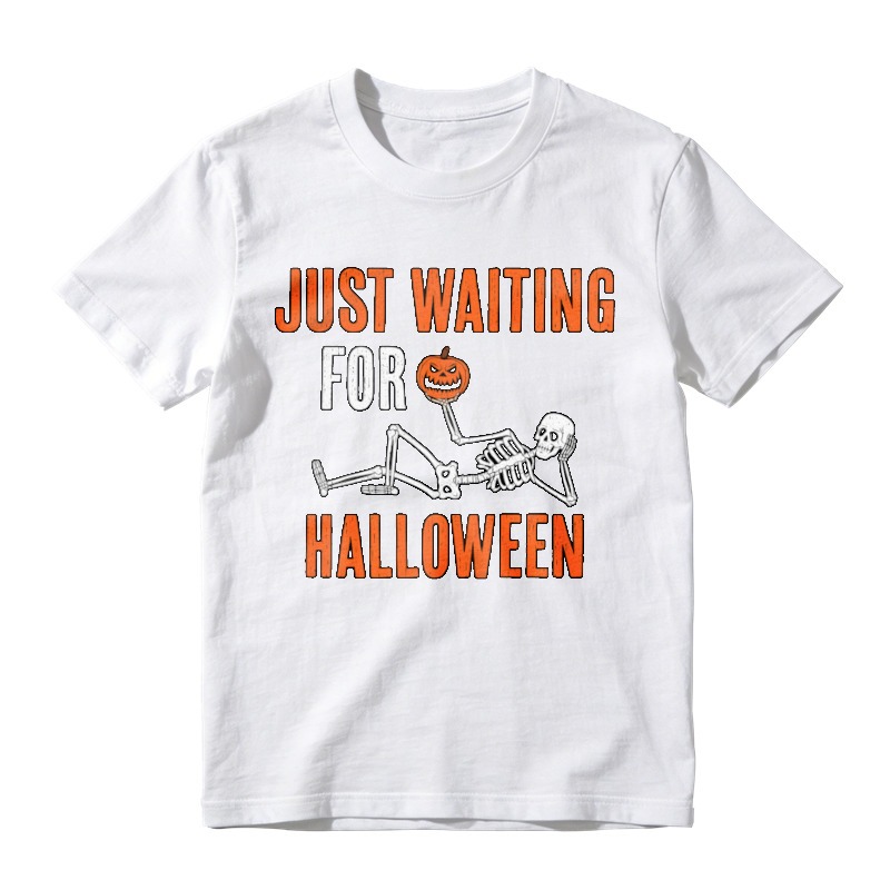 Just Waiting For Halloween Skeleton With Pumpkin T-shirt
