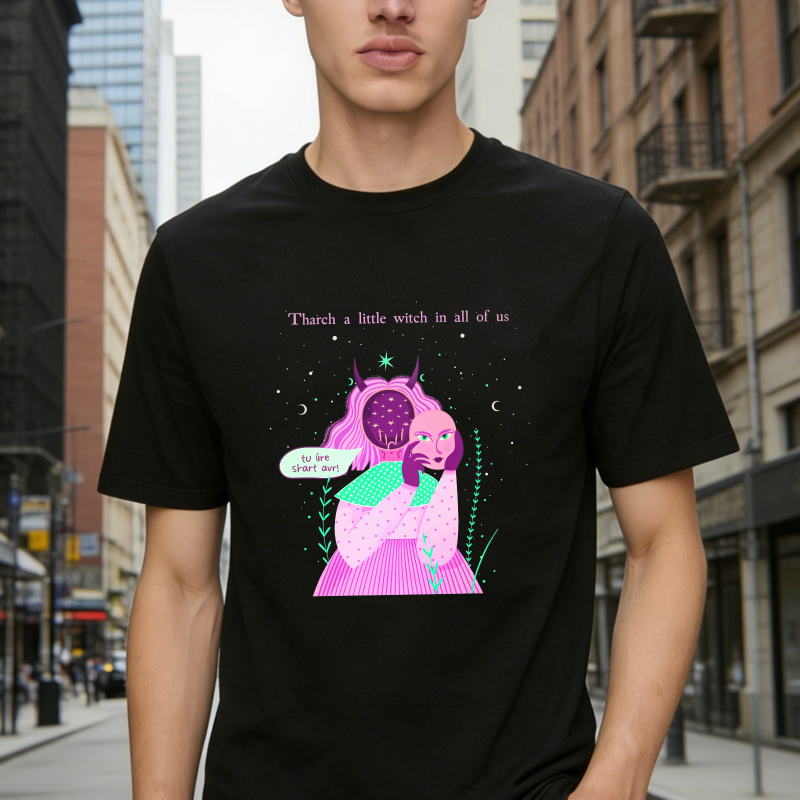 There Is A Little Witch In All Of Us, Pink Hair Girl With Crystal Ball And Stars Graphic, Unisex Classic T-shirt