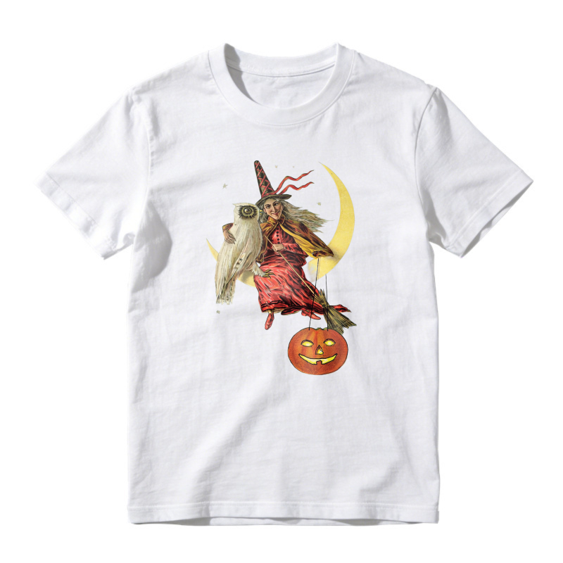 Witch Flying On Broomstick With Owl And Pumpkin Moon Halloween Unisex Classic T-shirt