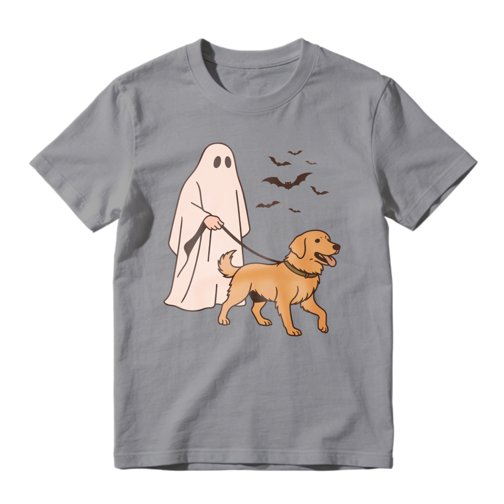 Ghost Walking Dog And Bats Halloween Cartoon, Unisex Classic T-shirt