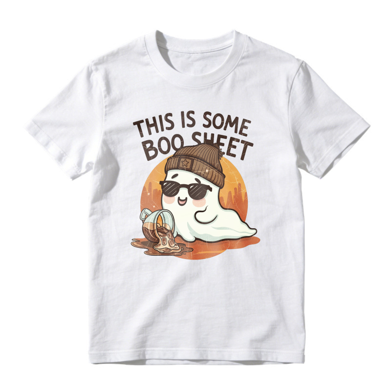 Cute Ghost Wearing Beanie And Sunglasses Holding Coffee Cup With This Is Some Boo Sheet Text, Unisex Classic T-shirt