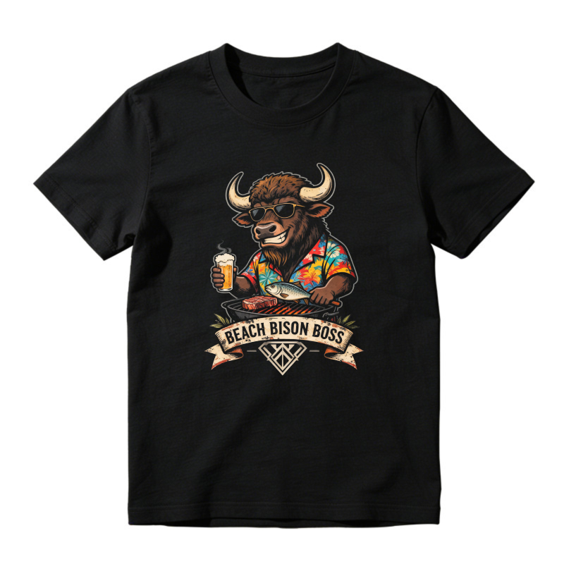 Beach Bison Boss Surfing Buffalo With Drink And Fish Unisex Classic T-shirt