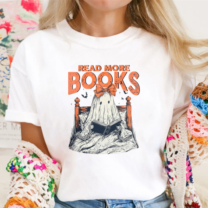 Read More Books Ghost Reading In Bed With Orange Bow, Unisex Classic T-shirt