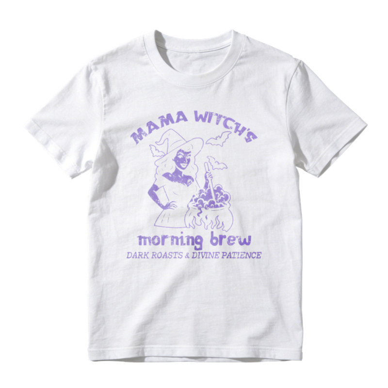 Mama Witch Morning Brew Dark Roasts And Divine Patience Halloween Witch Cauldron Graphic T-shirt