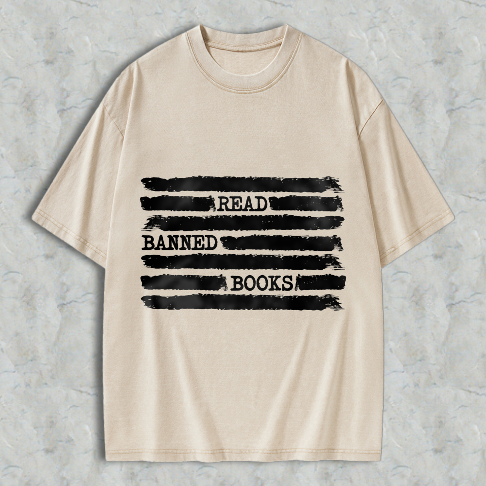 Wardrobecart Read Banned Books Pattern Unisex Washed T-shirt