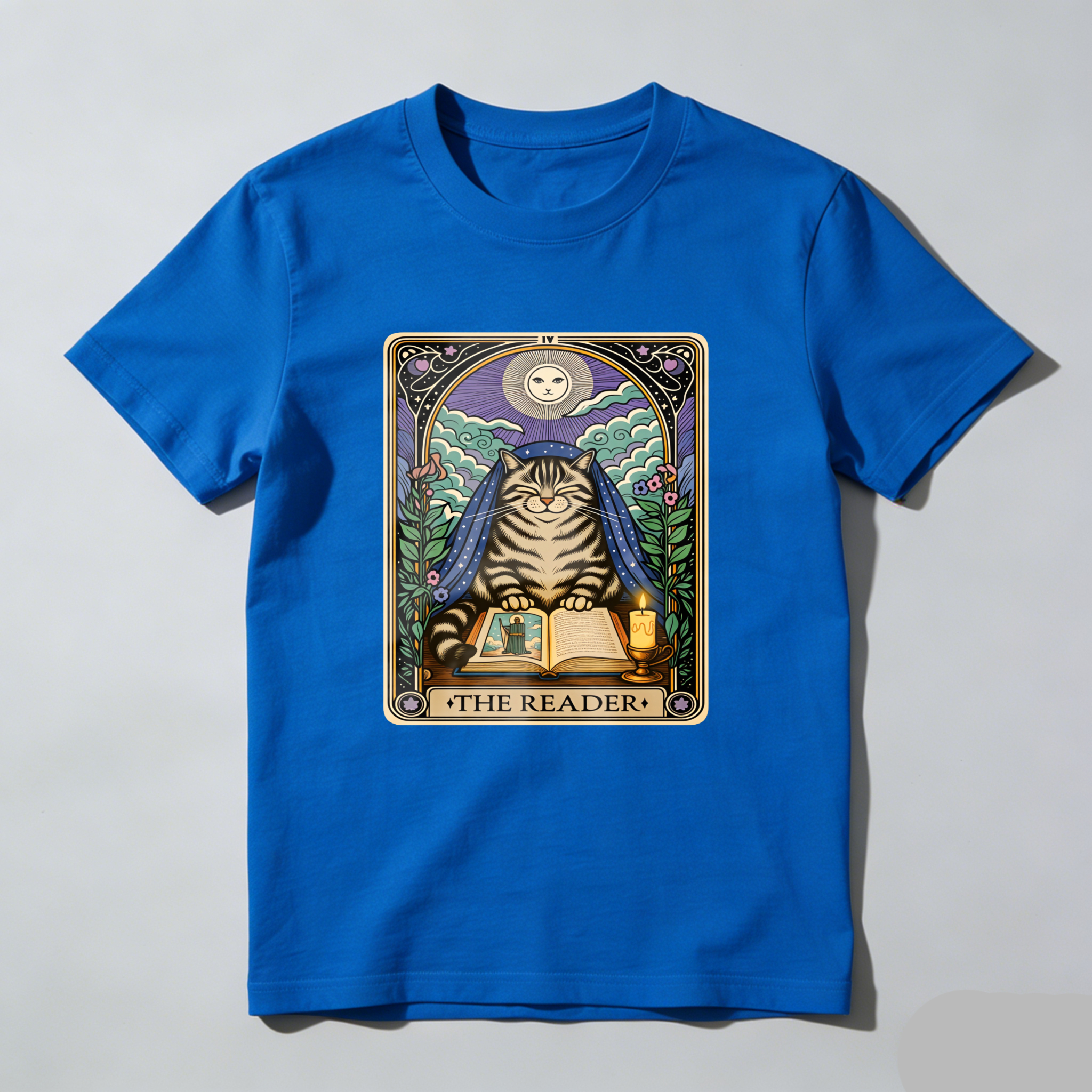 Wardrobecart Cat Reading Book Under Moonlight Tshirt