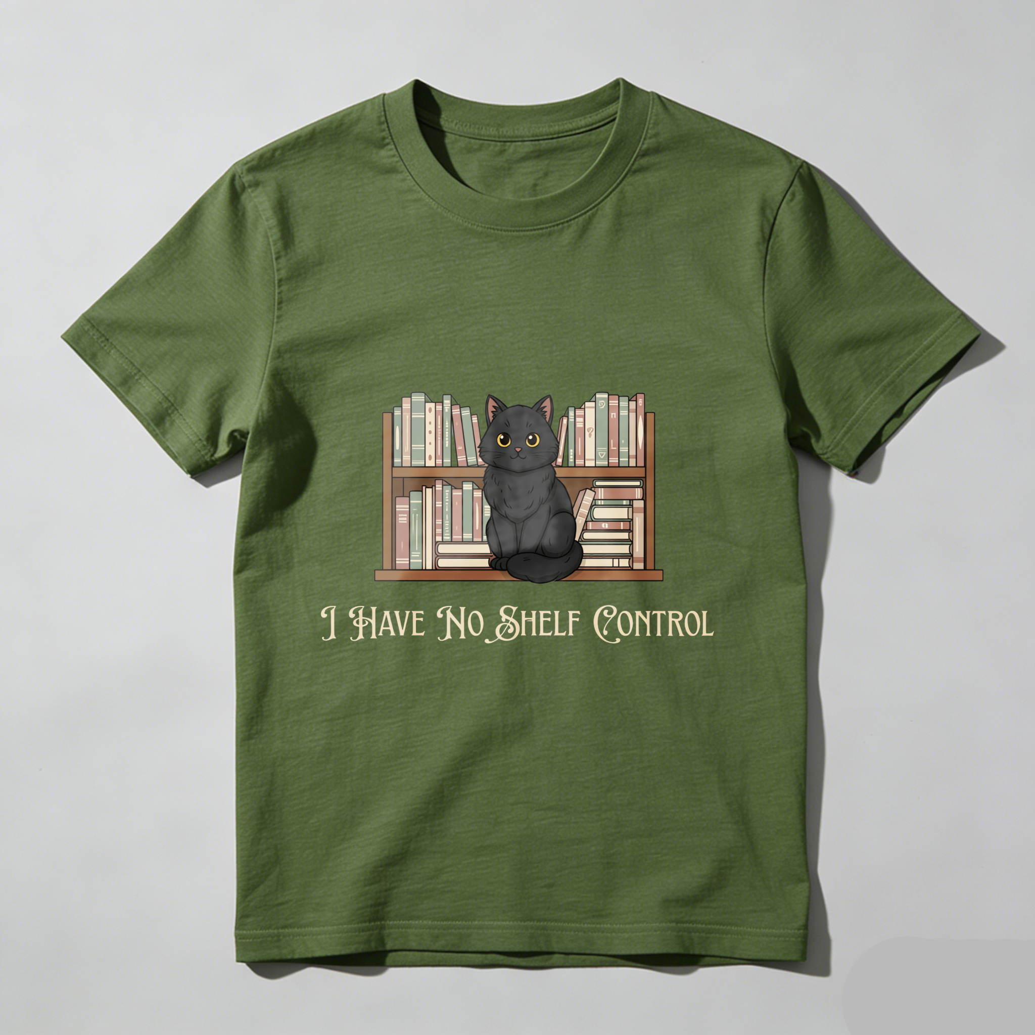 Wardrobecart Black Cat Sitting On Bookshelf I Have No Shelf Control Unisex Classic T-shirt