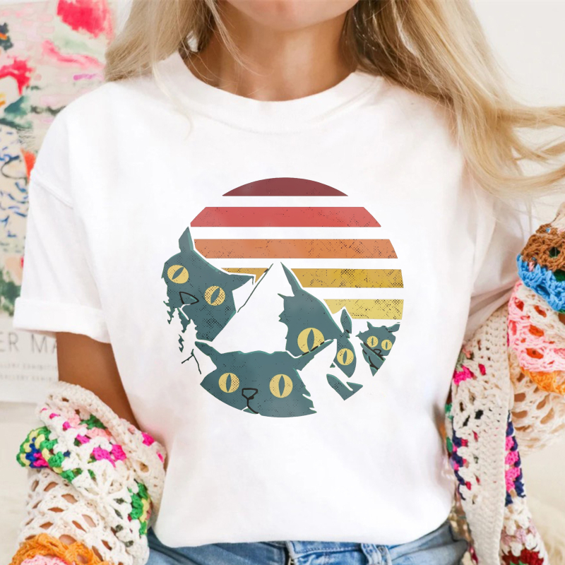 Retro Sunset Mountain Cats Silhouette Graphic, Unisex Classic T-shirt
