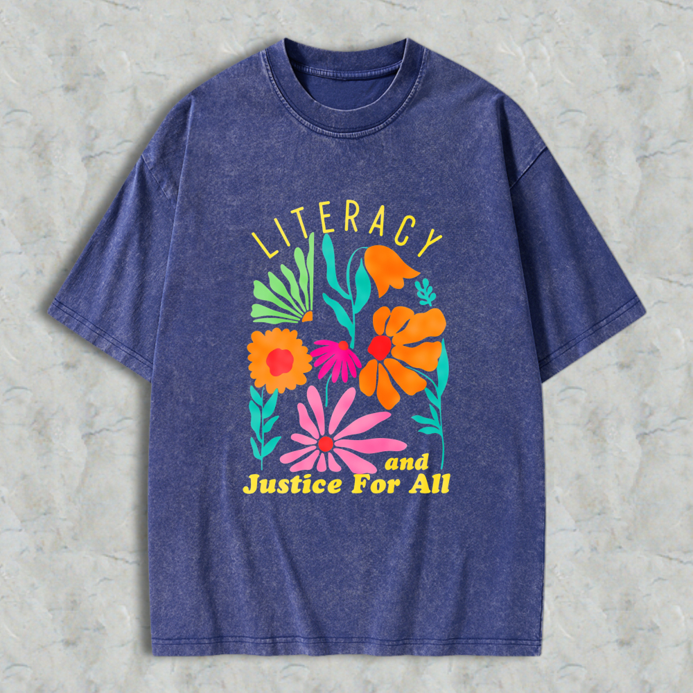 Wardrobecart Literacy And Justice For All Floral Design Unisex Washed T-shirt
