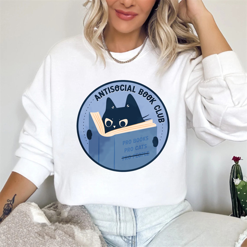 Wardrobecart Antisocial Book Club Cat Reading Book Pro Books Pro Cats Unisex Classic Sweatshirt
