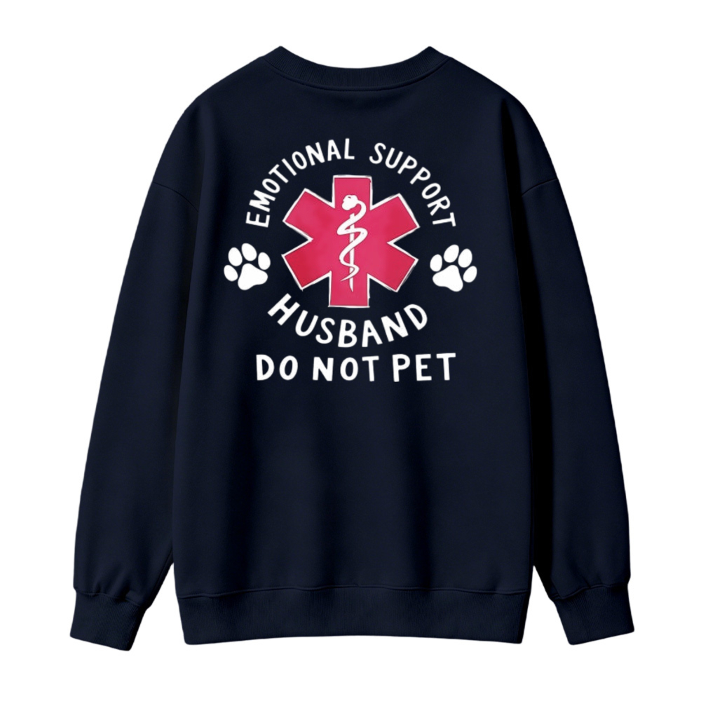 Emotional Support Husband Do Not Pet Paw Print Graphic Sweatshirt