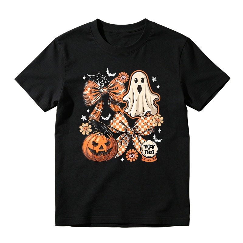 Halloween Ghost Pumpkin Bow Trick Or Treat Graphic, Unisex Classic T-shirt