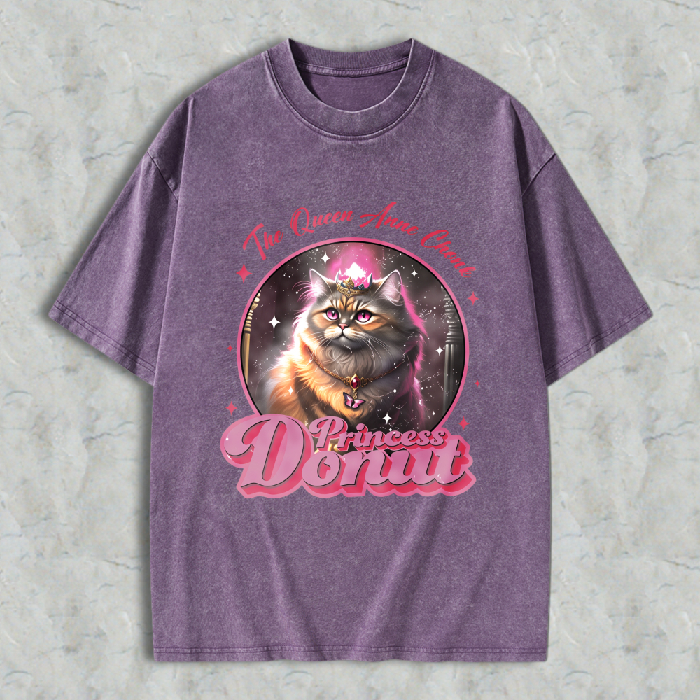 Wardrobecart Princess Donut Cat Queen Anne Client Unisex Washed T-shirt