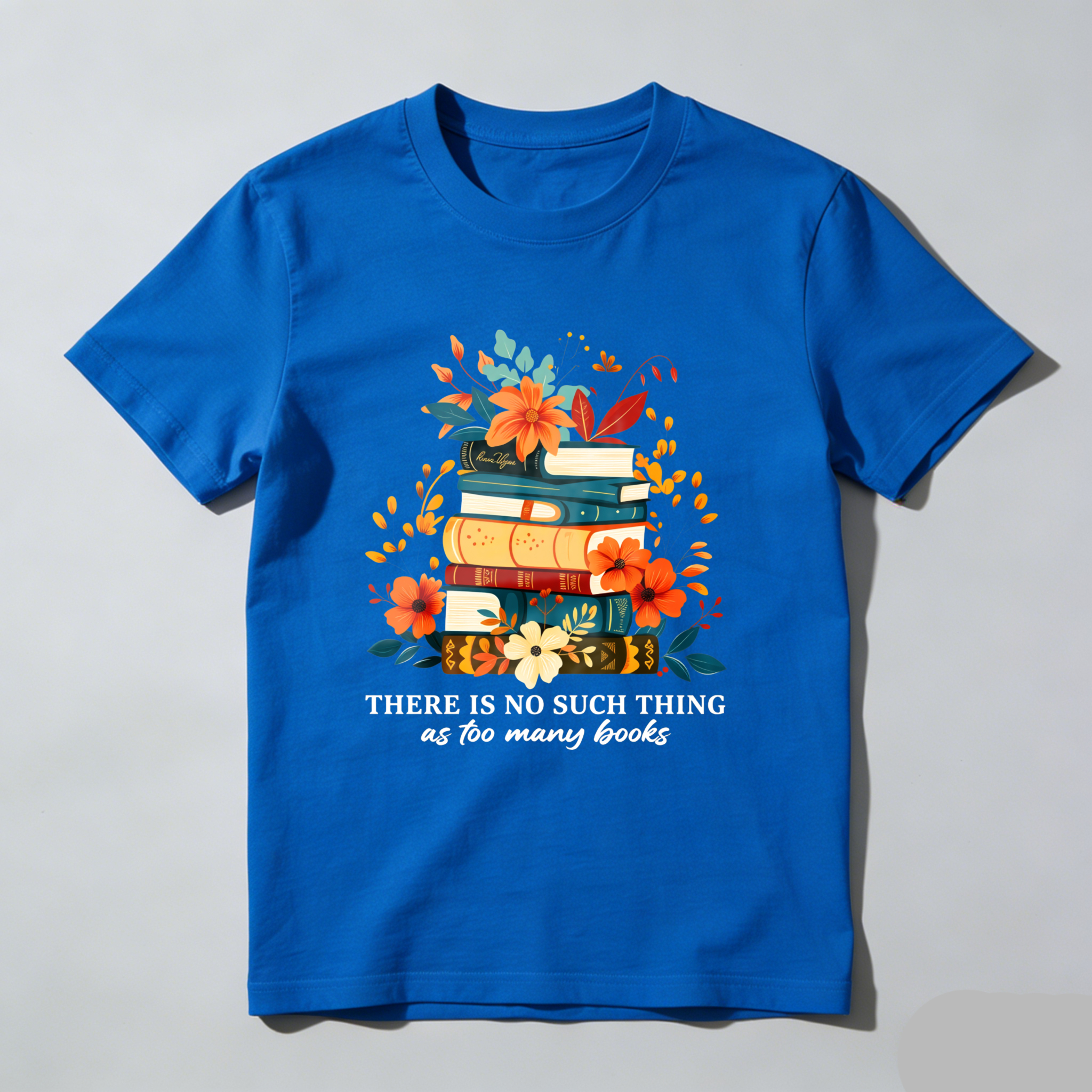 Wardrobecart Stacked Books Floral Design With Quote Tshirt