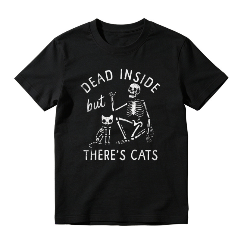 Dead Inside But There Is Cats Skeleton And Cat Graphic T-shirt