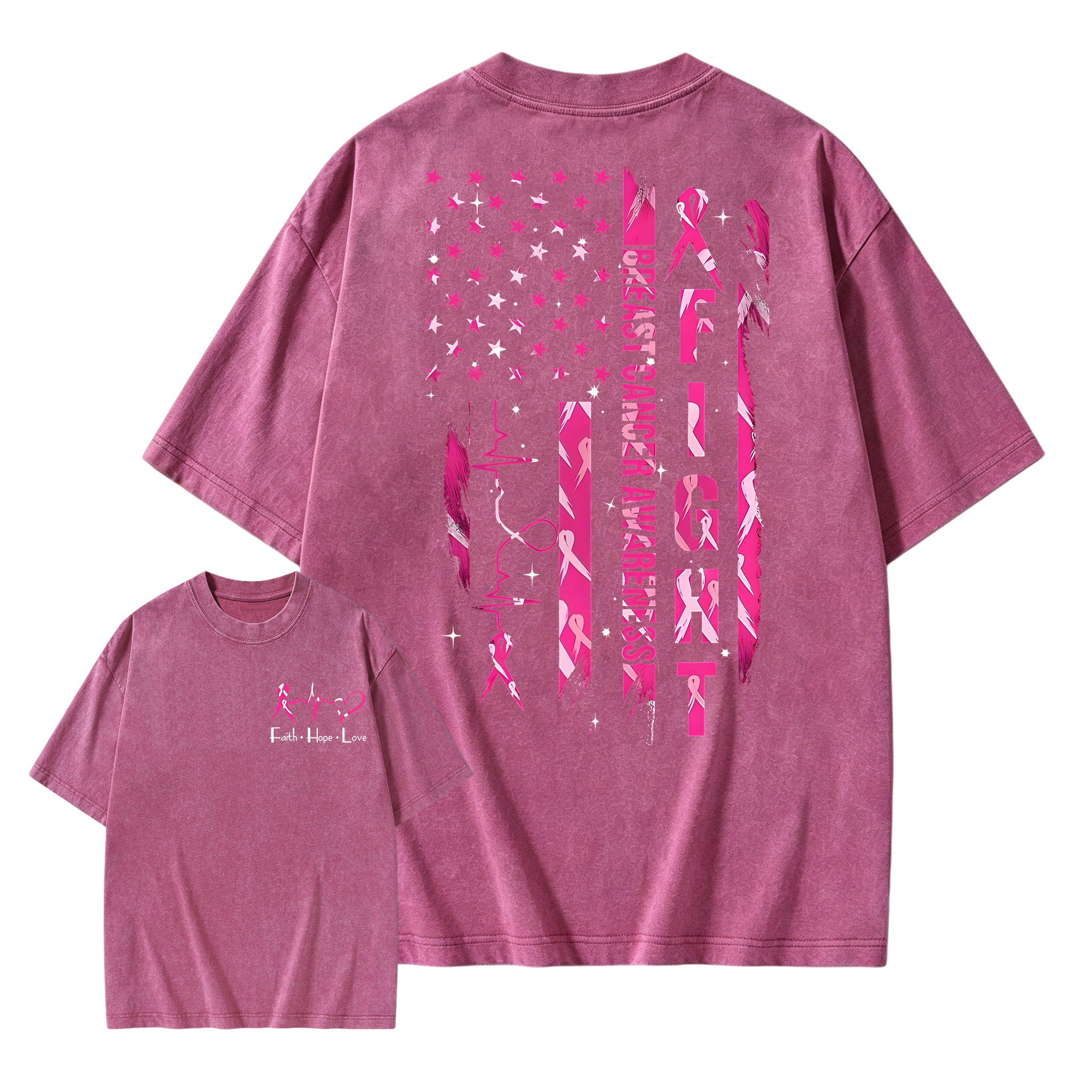Women's Breast Cancer Awareness Graphic Washed T-shirt with Pink Ribbon & "Empowerment" Design