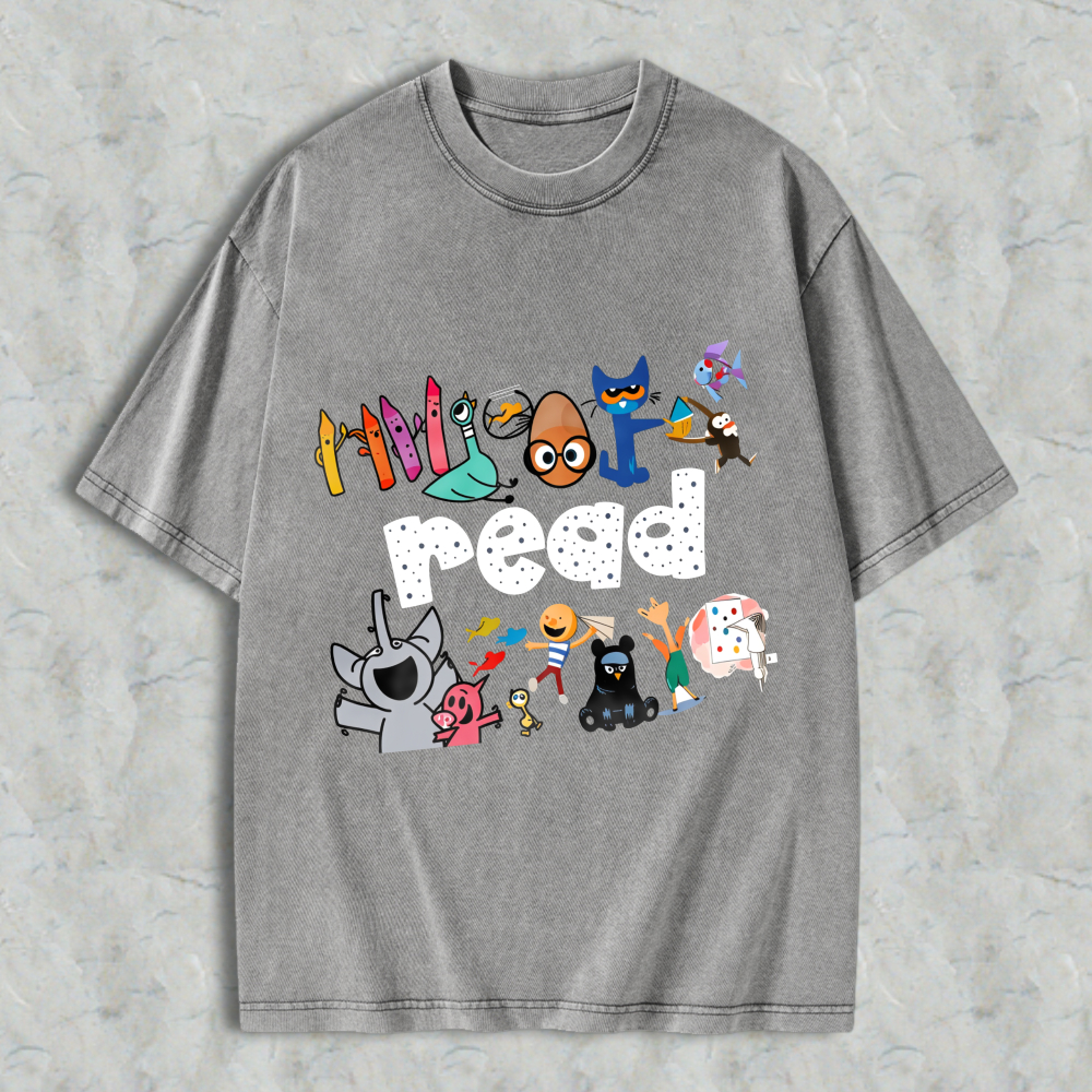 Wardrobecart Cartoon Characters And Crayons Read Unisex Washed T-shirt