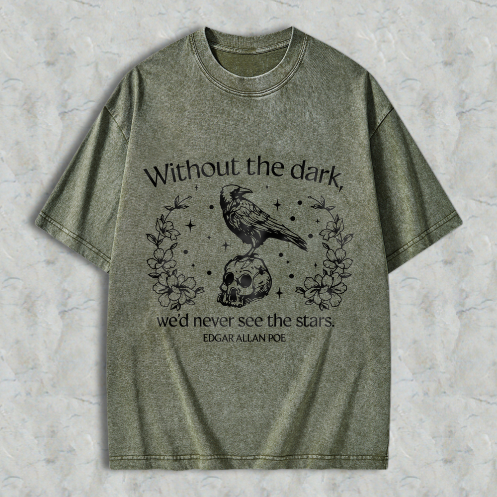 Wardrobecart Raven Skull Floral Stars Quote Unisex Washed T-shirt