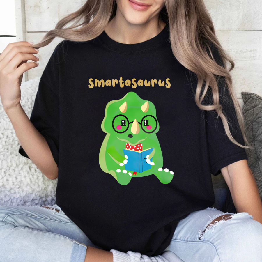 Wardrobecart Smartasaurus Dinosaur Reading Book With Glasses Tshirt