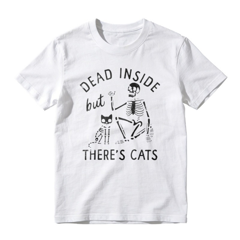 Dead Inside But There Is Cats Skeleton And Cat Graphic T-shirt