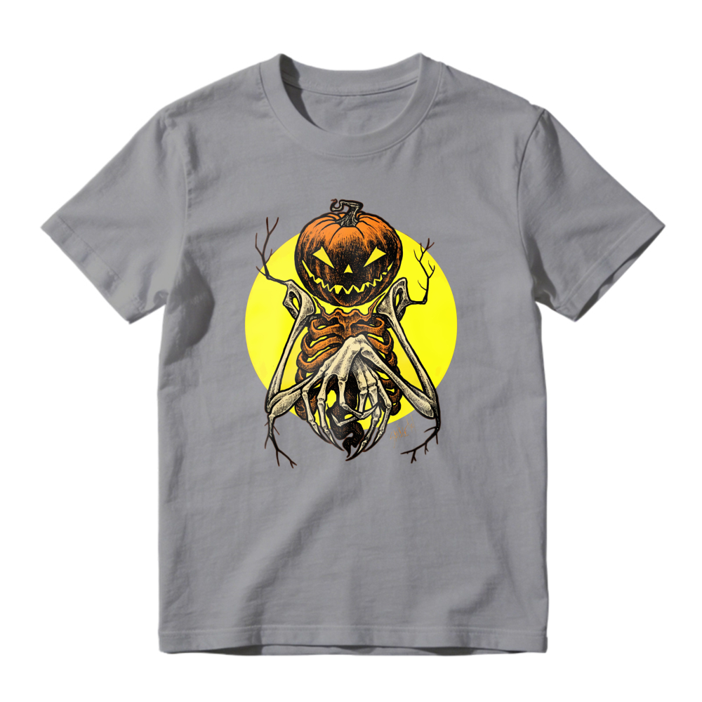 Scary Pumpkin Head Skeleton With Yellow Moon, Unisex Classic T-shirt