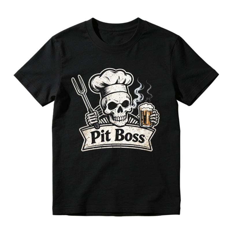 Skull Chef Holding Fork And Beer Mug Pit Boss Unisex Classic T-shirt