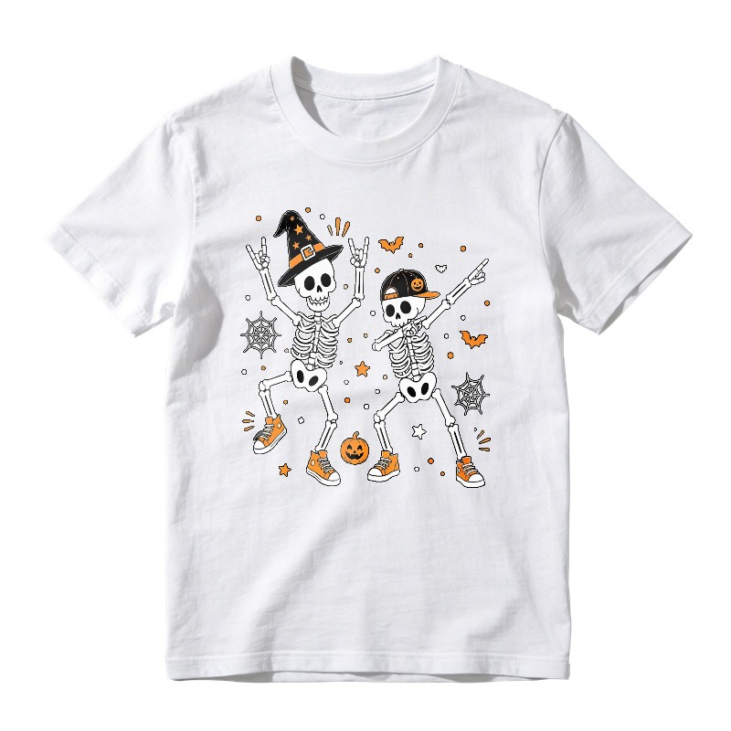 Funny Halloween Skeletons Dabbing With Witch Hat And Pumpkin Unisex Classic T-shirt