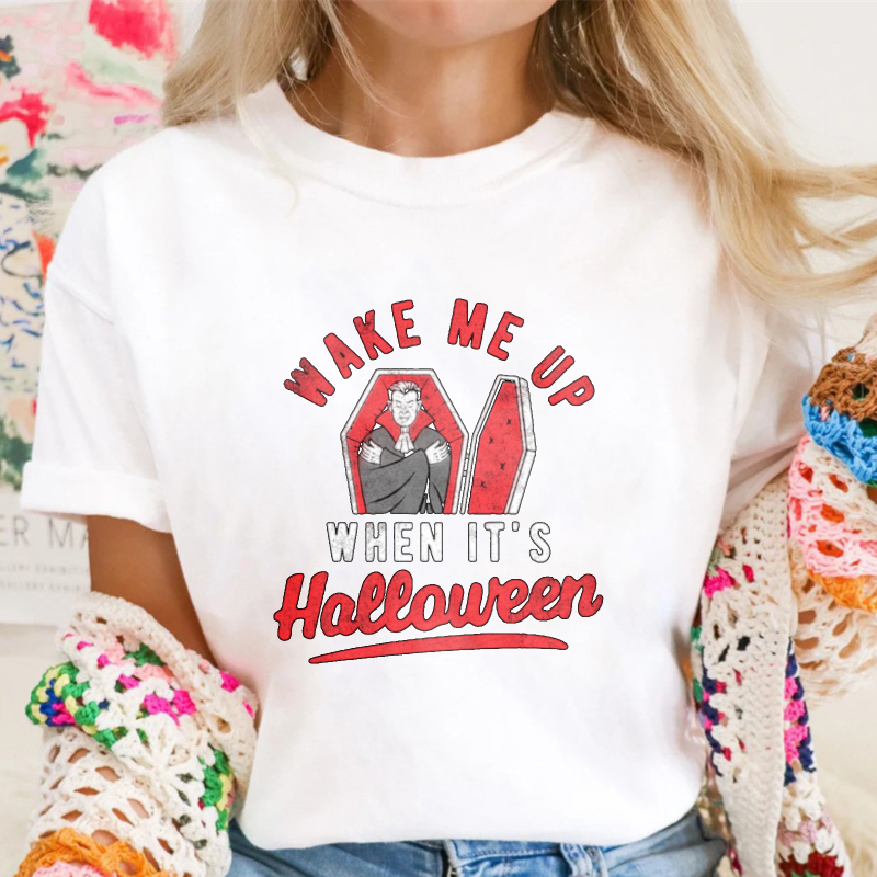 Wake Me Up When Its Halloween Vampire Coffin Graphic T-shirt