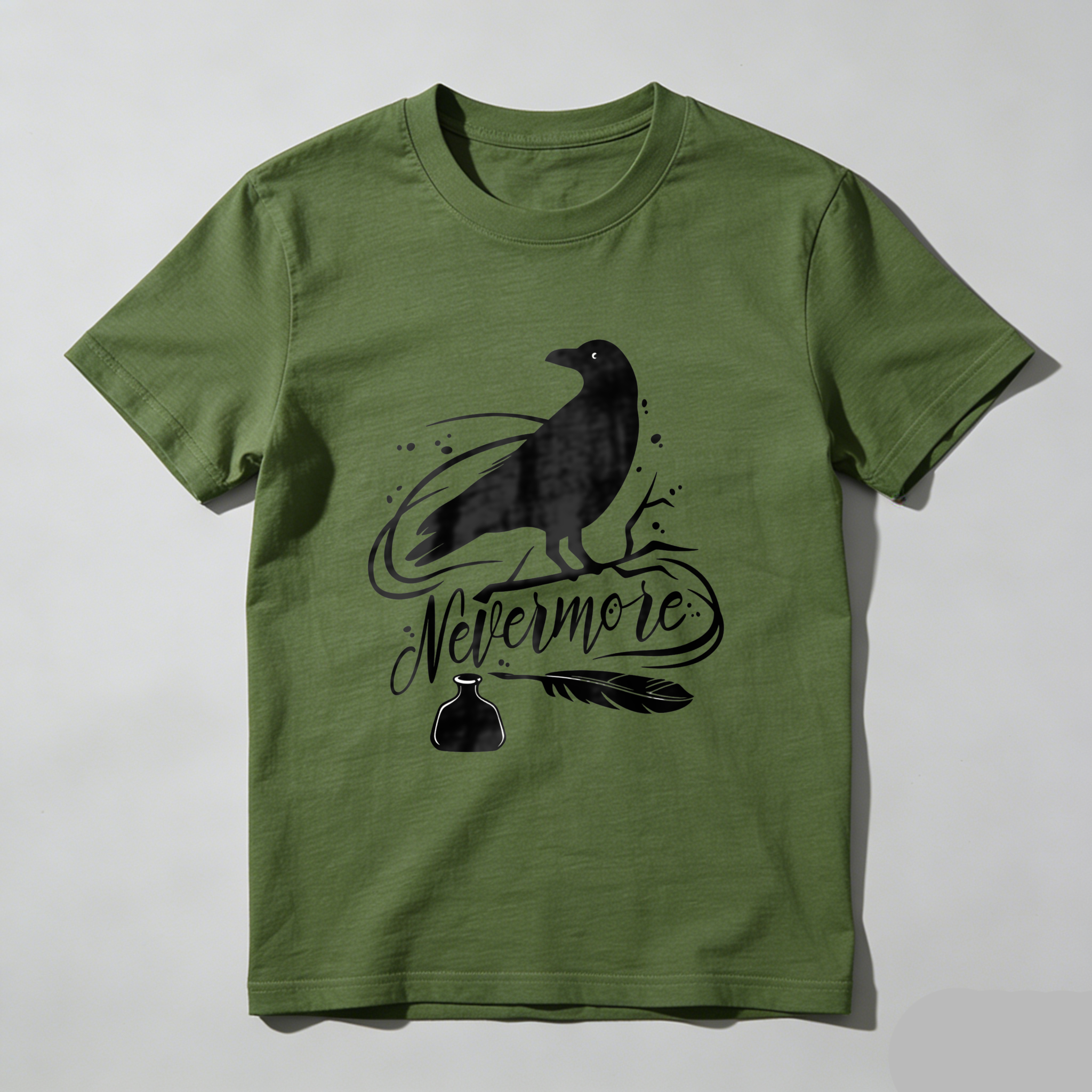 Wardrobecart Nevermore Raven With Feather And Bottle Tshirt