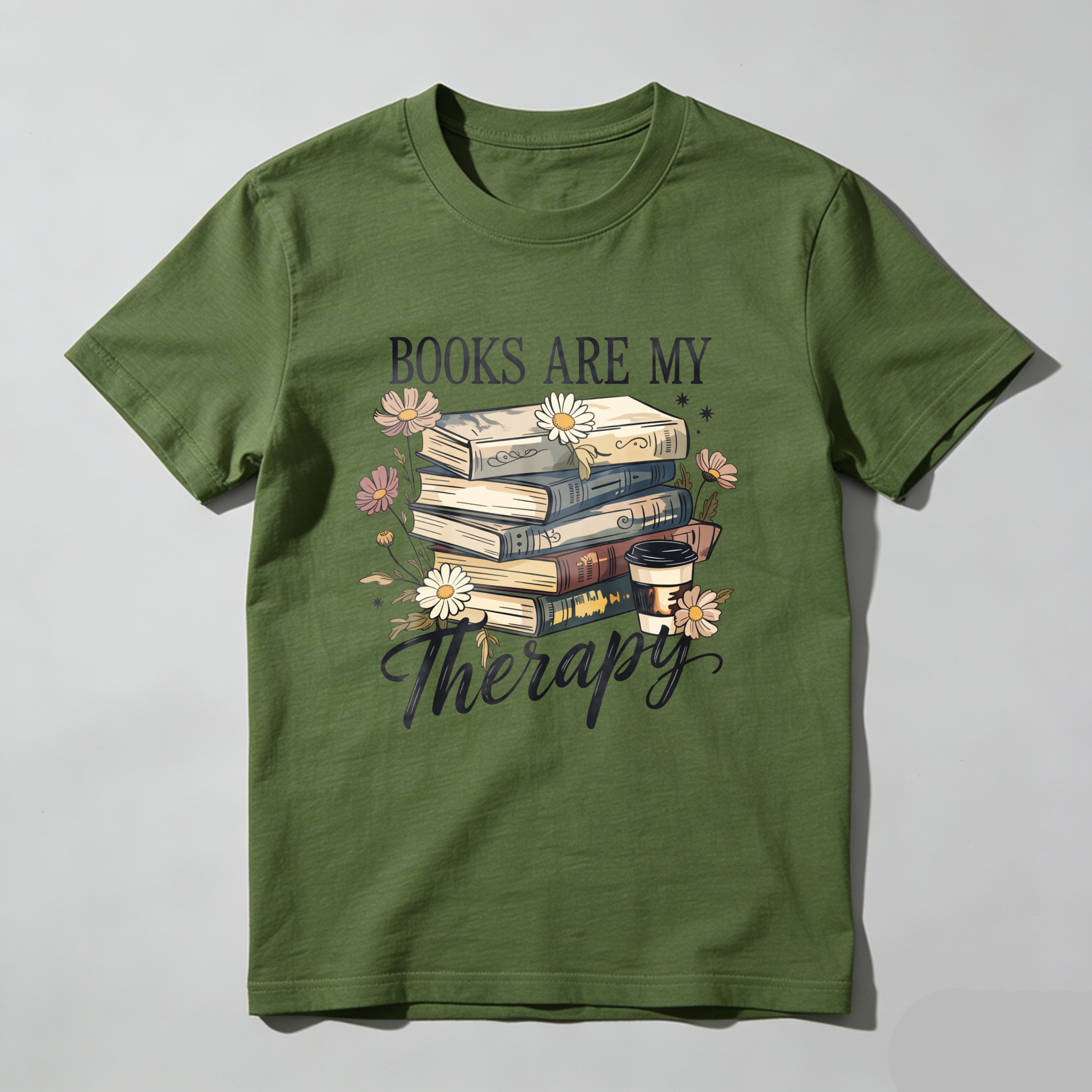 Wardrobecart Books Are My Therapy With Flowers And Coffee Tshirt